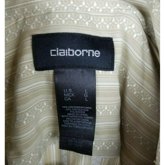 Claiborne Button Front Shirt Mens Size Large Yellow Striped Long Sleeve Business - Picture 5 of 6